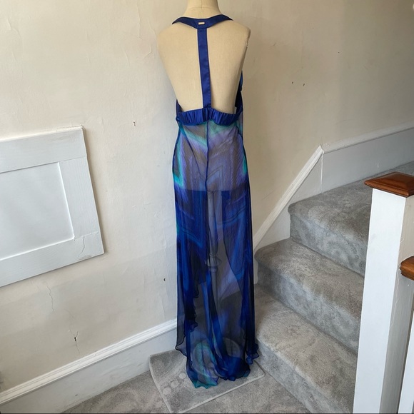 BEACH Bunny Swimwear Bikini Paradise Blue Chevron Silk Maxi Dress Coverup Size M - Picture 3 of 10